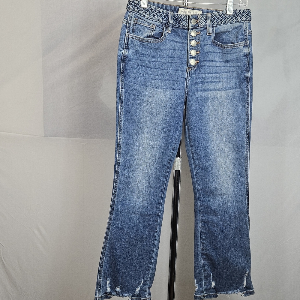 Miss Me button fly cropped jeans braided waistband size 26